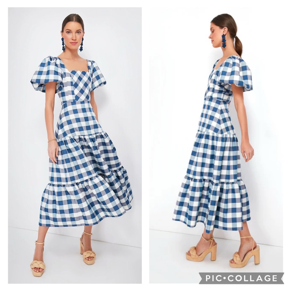 HUNTER BELL Gingham Cassidy Puff Sleeve Maxi Dress